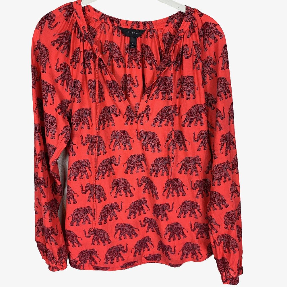 J. Crew Red Elephant Print Blouse